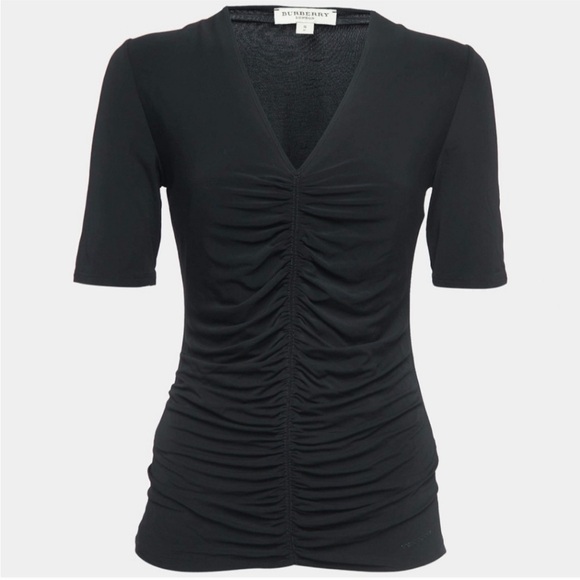 Burberry Tops - Burberry Slim Ruched V-Neck Black Knit Top